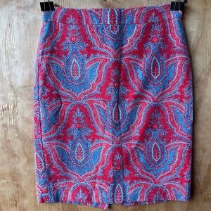 J. Crew No. 2 Pencil Red Paisley Skirt Jacquard